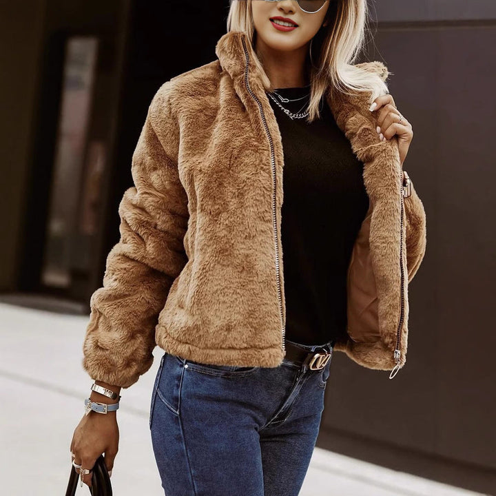 Veste Teddy Femme Style Bomber Doux Fermeture Zippée Confort Quotidien