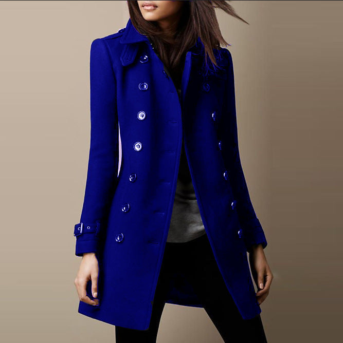 Trenchcoat femme long ajusté à double boutonnage – style élégant mi-saison