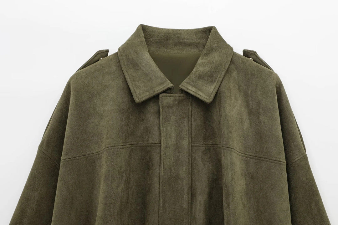 Veste femme oversize effet suédé coupe ample pour style urbain quotidien