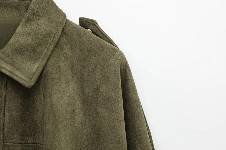 Veste femme oversize effet suédé coupe ample pour style urbain quotidien