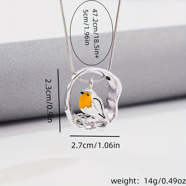 Collier femme argenté avec pendentif rouge-gorge