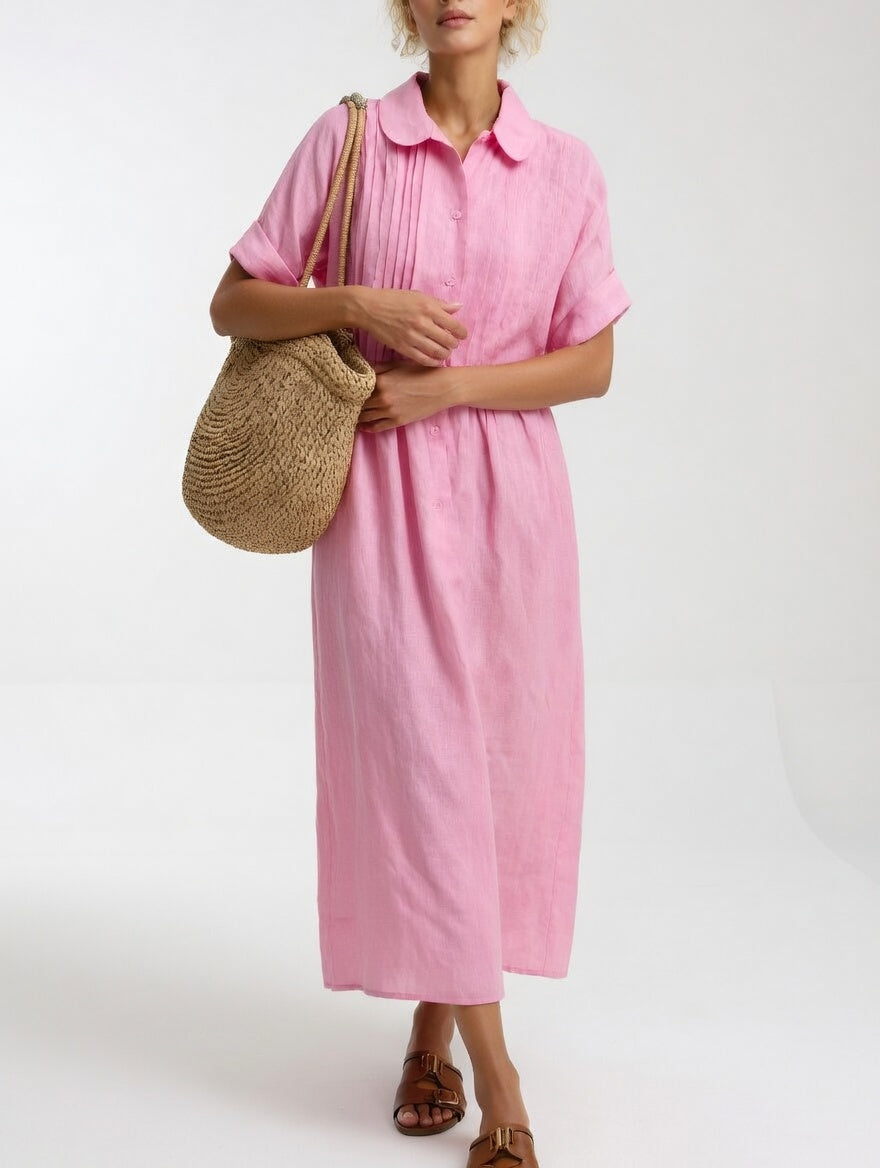 Robe chemise longue femme en coton léger à col classique