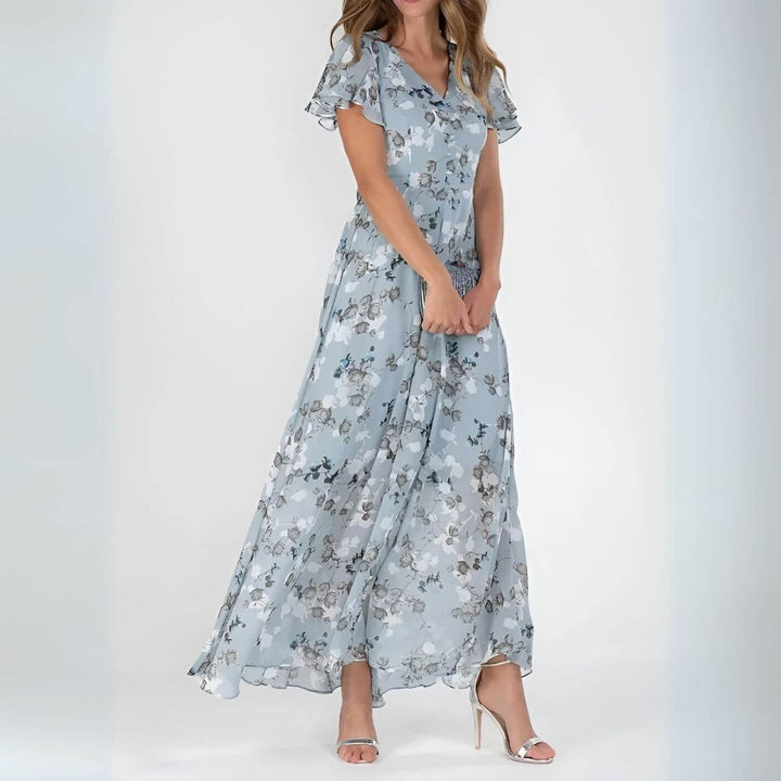 Robe Maxi Fleurie Élégante avec Décolleté en V Fluide