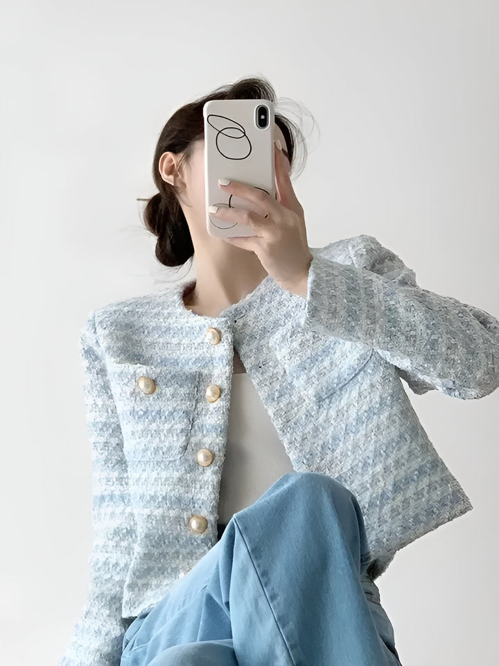 Blazer Femme Courte Coupe Structurée Tissu Texturé Style Élégant Quotidien