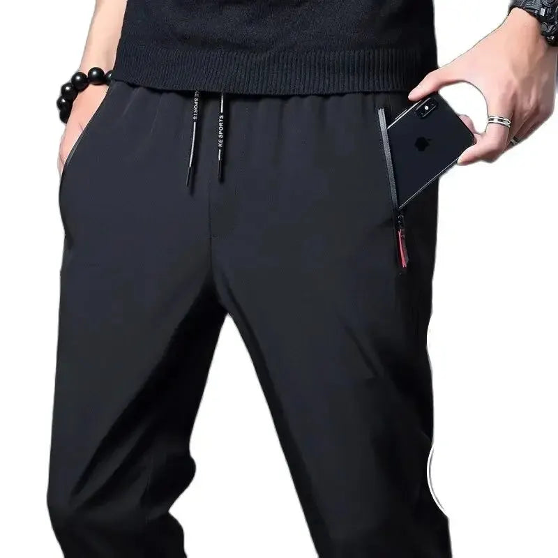Pantalon homme décontracté taille élastique avec poches zippées