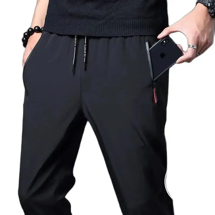 Pantalon homme décontracté taille élastique avec poches zippées