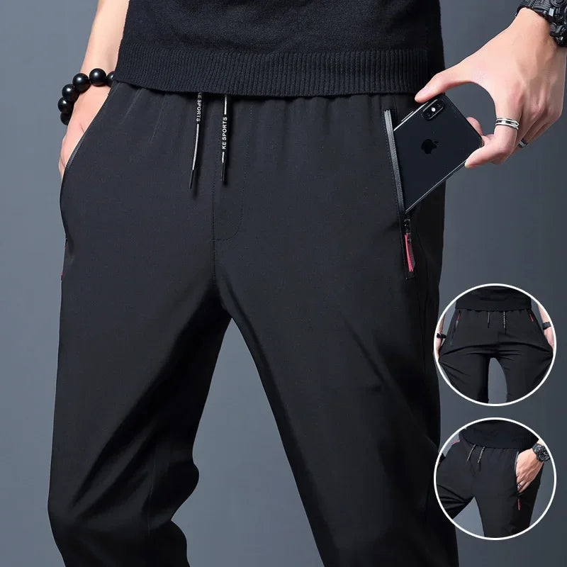 Pantalon homme décontracté taille élastique avec poches zippées