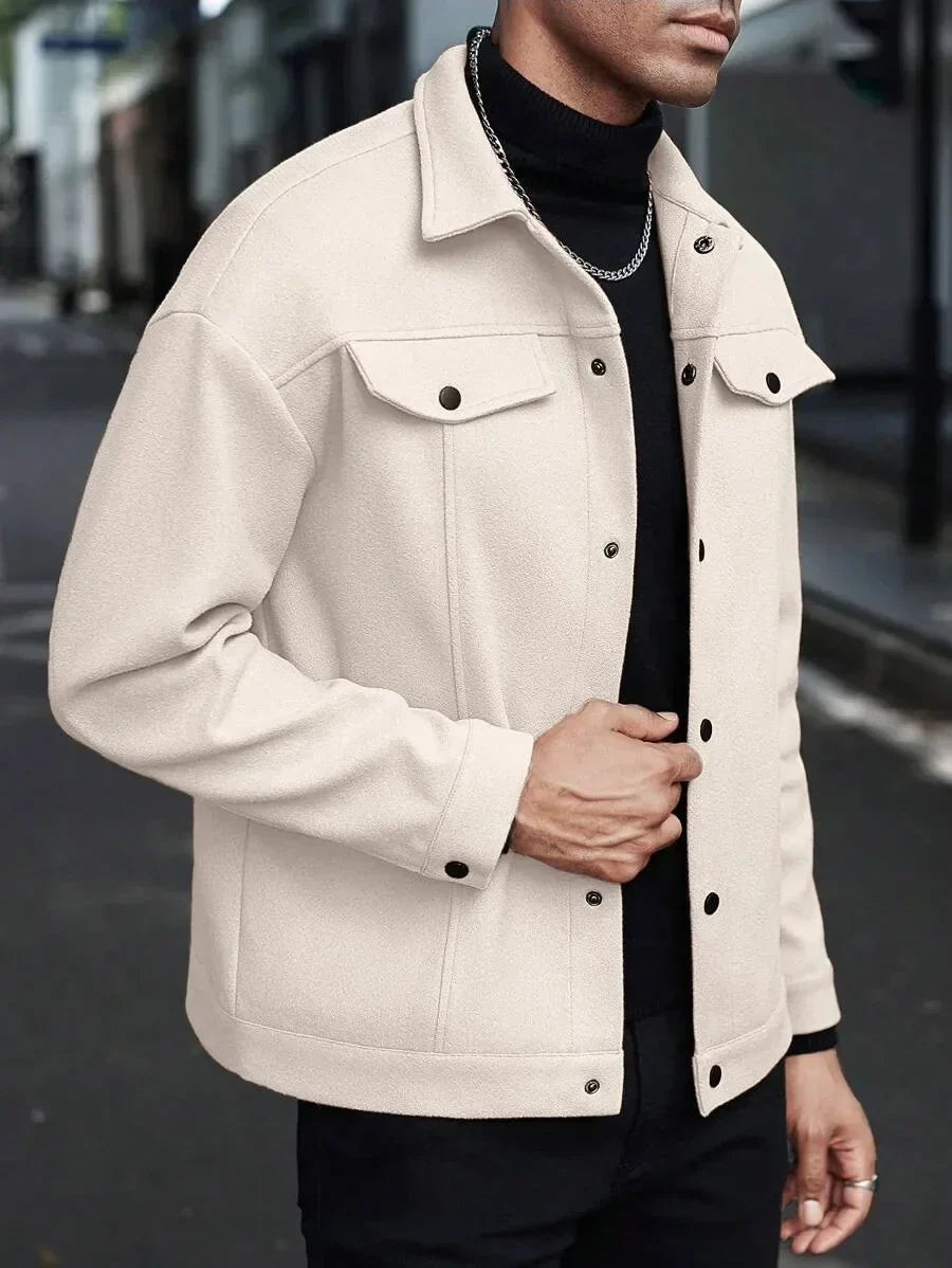 Veste Homme Boutonnée Style Streetwear avec Poches Poitrine
