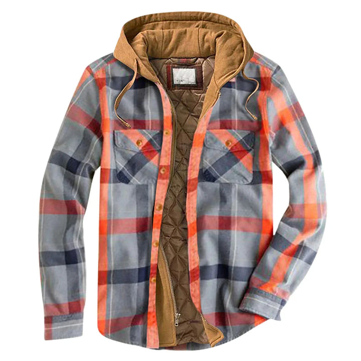 Veste à carreaux homme à capuche avec doublure matelassée