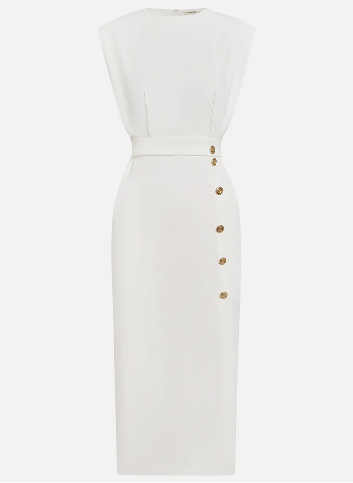 DELACROIX | ROBE MIDI AJUSTÉE AVEC BOUTONS DORÉS