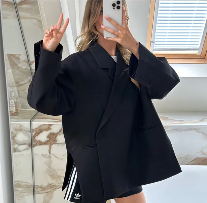 Blazer femme oversize manches longues coupe structurée fermeture boutonnée bureau
