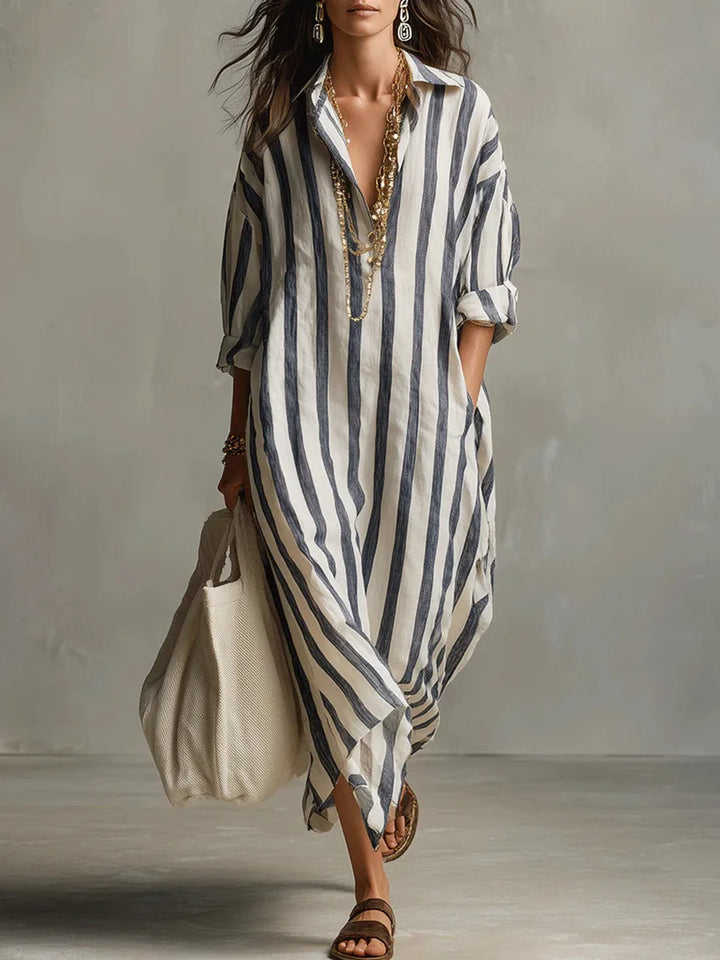 Robe Chemise Femme Longue Rayée Coupe Ample Élégante
