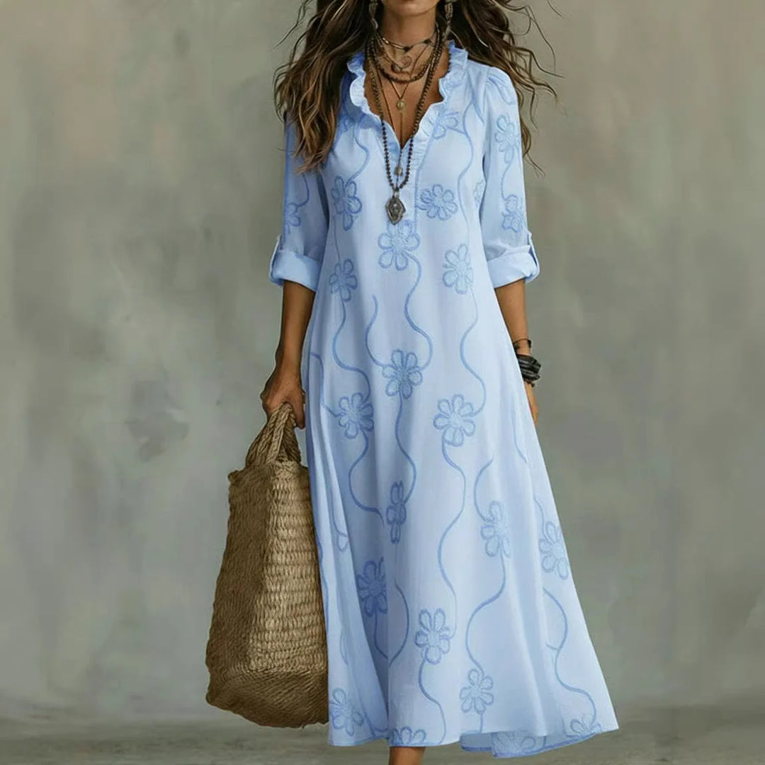 Robe longue femme brodée florale à coupe fluide