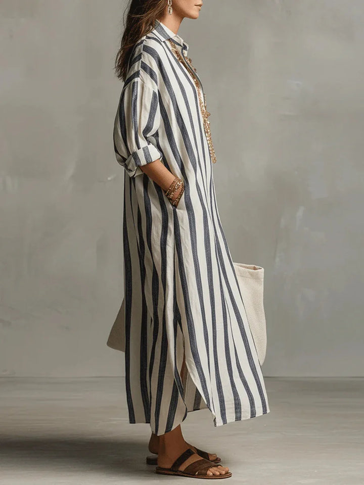 Robe Chemise Femme Longue Rayée Coupe Ample Élégante
