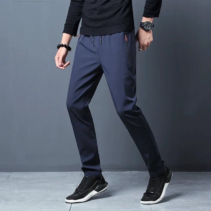 Pantalon homme décontracté taille élastique avec poches zippées