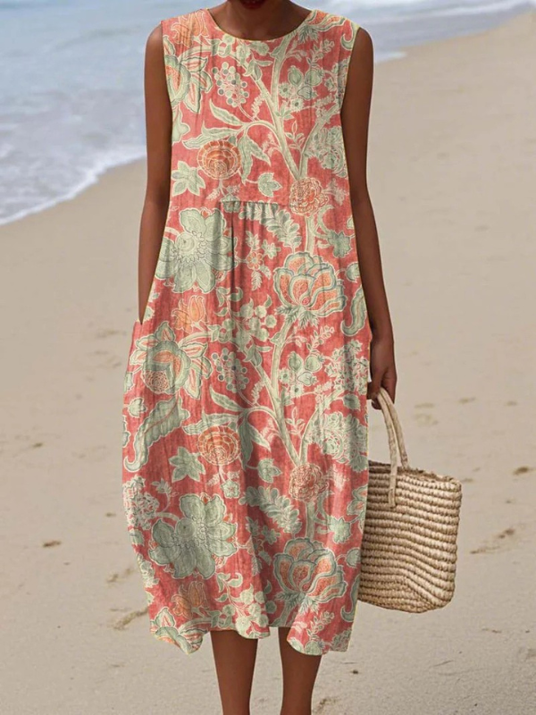 Robe midi femme sans manches à imprimé floral