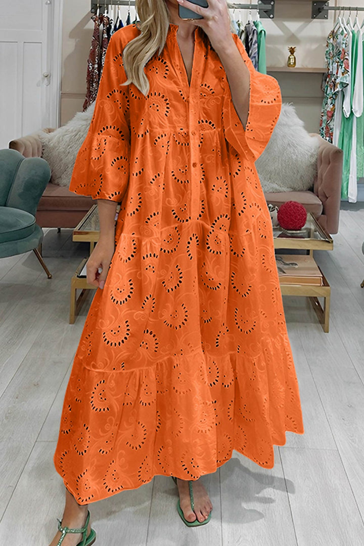 Robe Coton Brodé Femme Coupe Ample Manches Évasées Tissu Respirant Été Quotidien