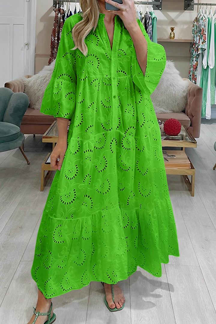 Robe Coton Brodé Femme Coupe Ample Manches Évasées Tissu Respirant Été Quotidien