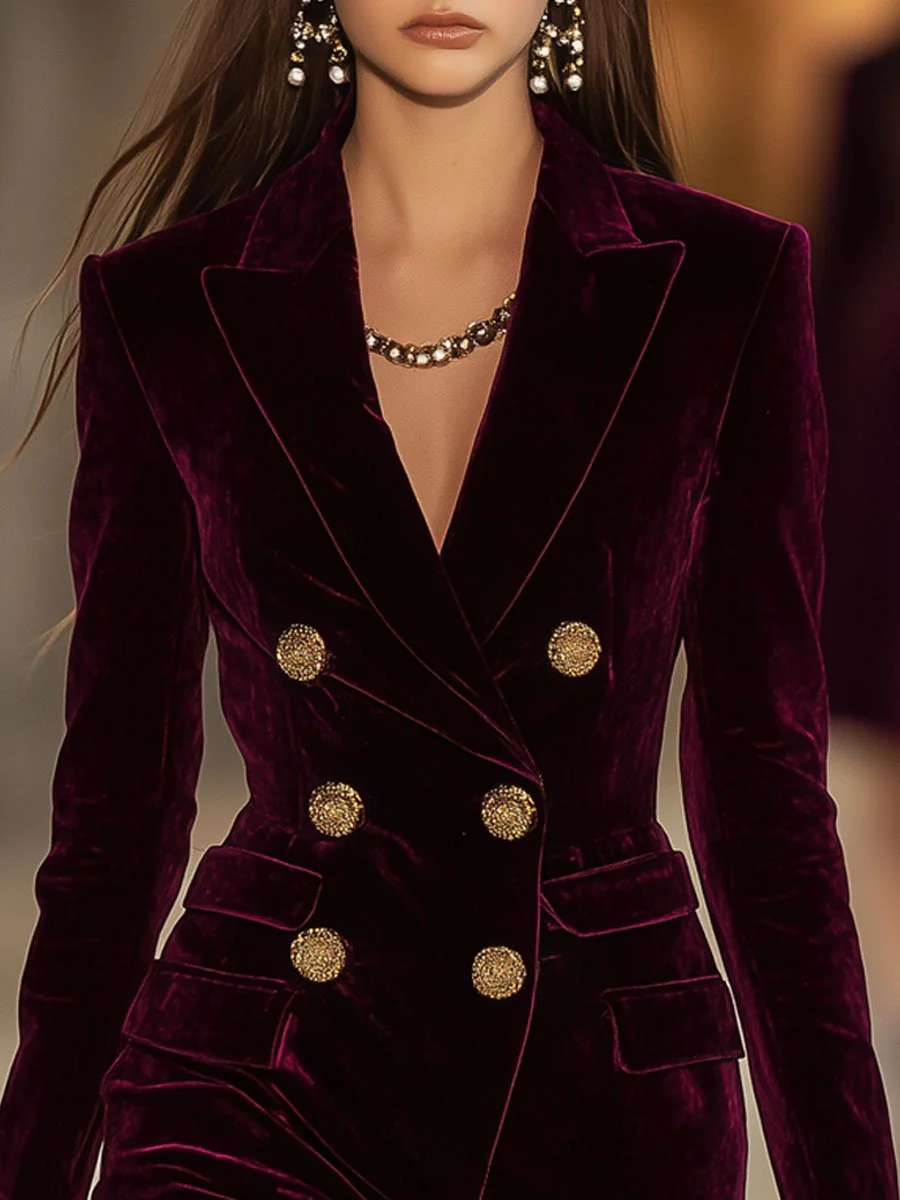 DELACROIX | ROBE BLAZER EN VELOURS À BOUTONS DORÉS