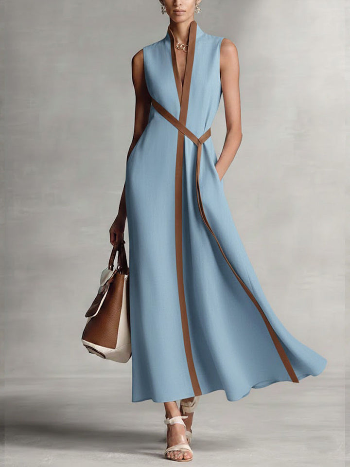 Robe Longue Femme Fluide Sans Manches Coupe Élégante Minimaliste