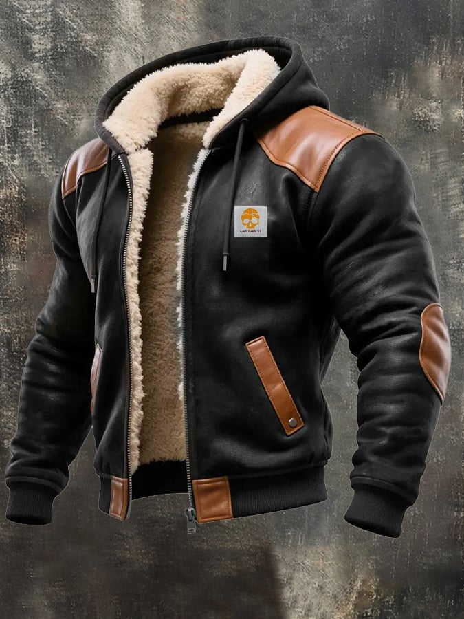 Veste Homme Vintage en Daim et Cuir avec Capuche | Veste Chaude d’Hiver Style Rétro