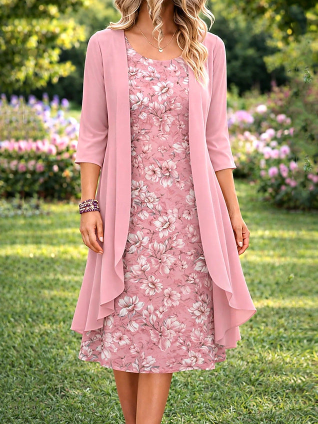 Ensemble femme robe florale avec cardigan léger assorti