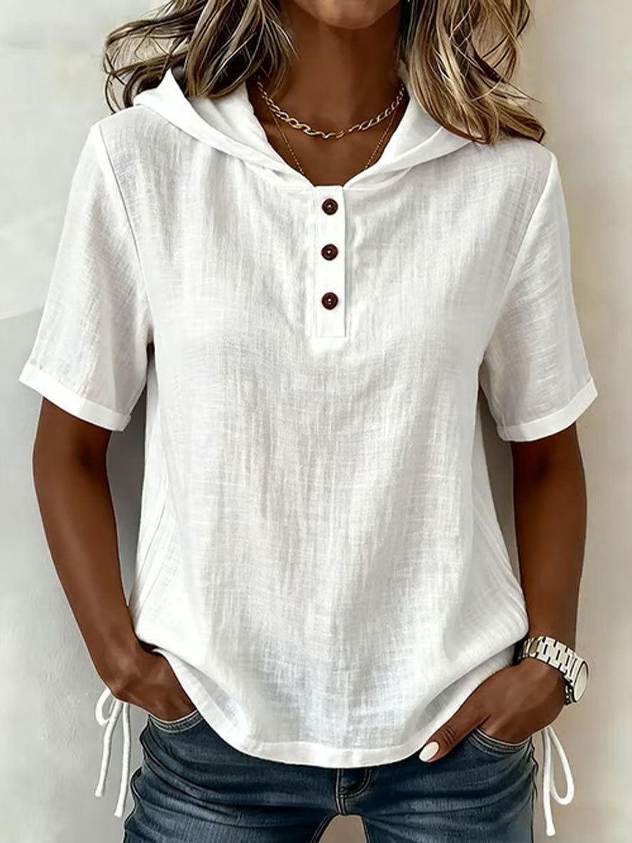 Top Femme Coton Lin Avec Capuche Coupe Ample Décontracté Élégant