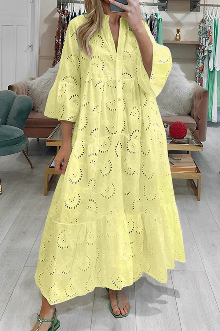 Robe Coton Brodé Femme Coupe Ample Manches Évasées Tissu Respirant Été Quotidien