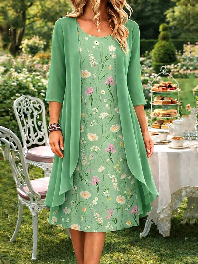 Ensemble femme robe florale avec cardigan léger assorti