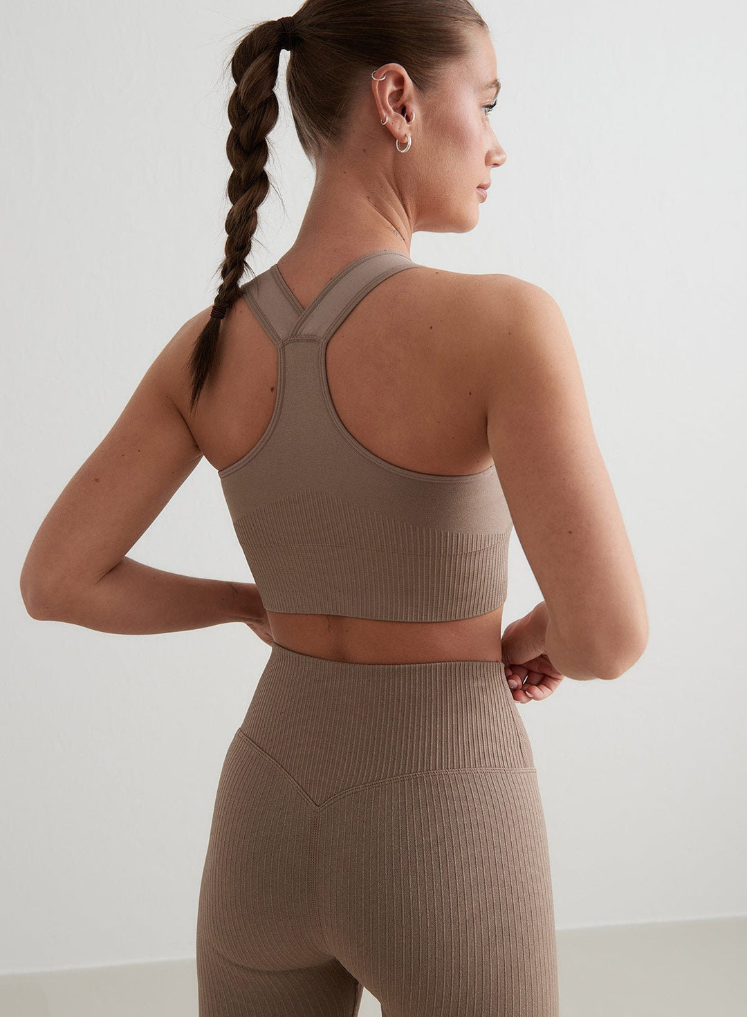 Brassière sport femme maintien élevé côtelée extensible entraînement fitness