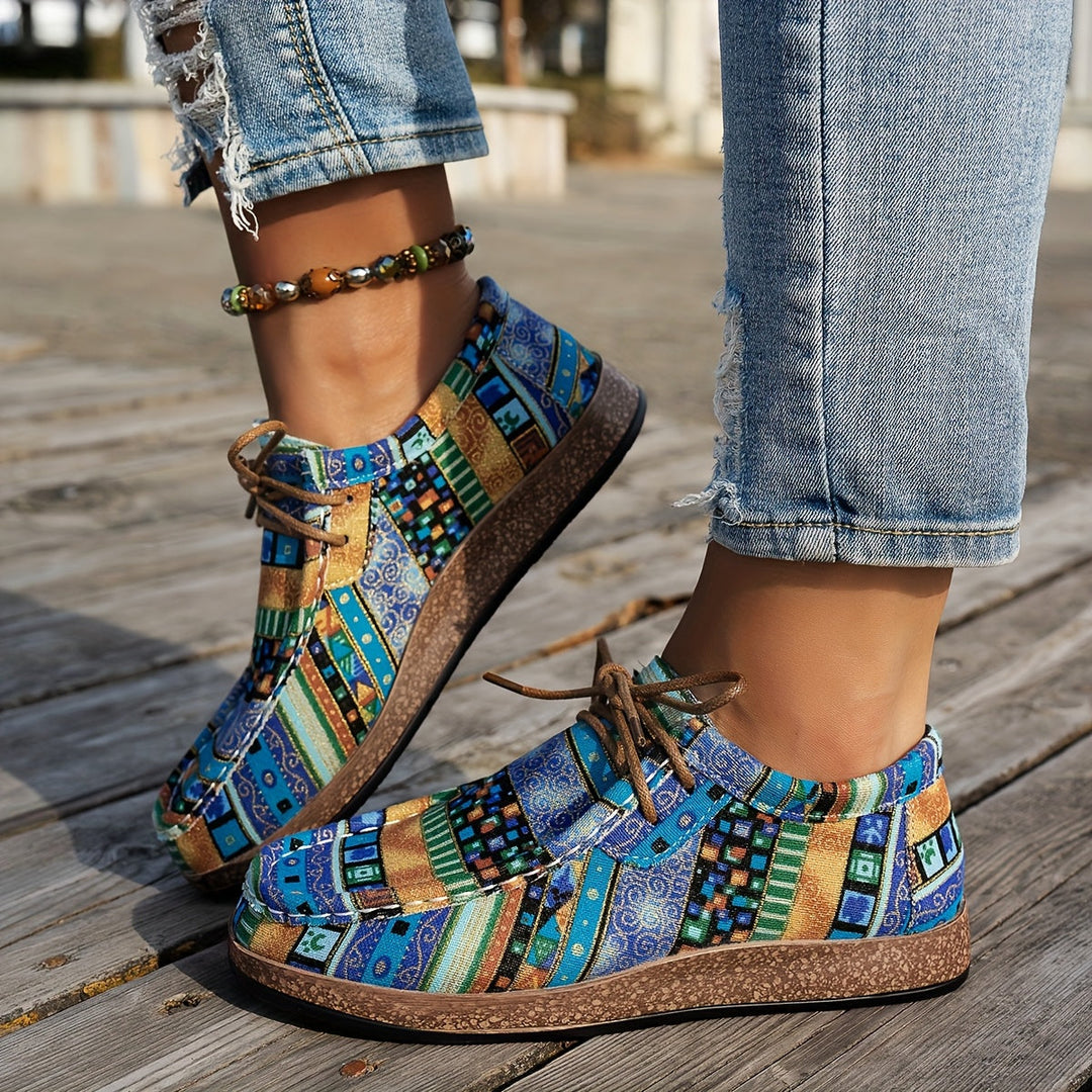Baskets femme patchwork à lacets pour confort quotidien