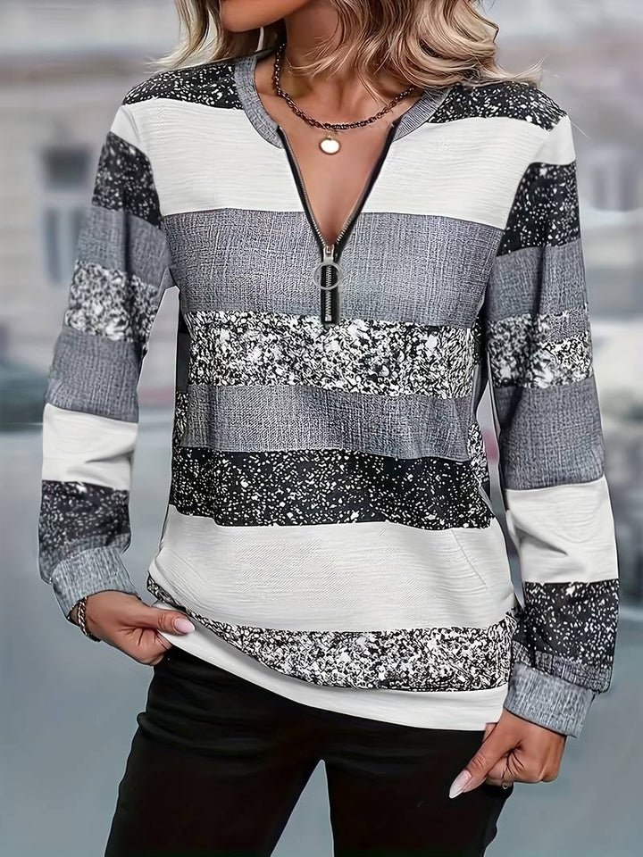Pull rayé à col zippé pour femme confortable et décontracté