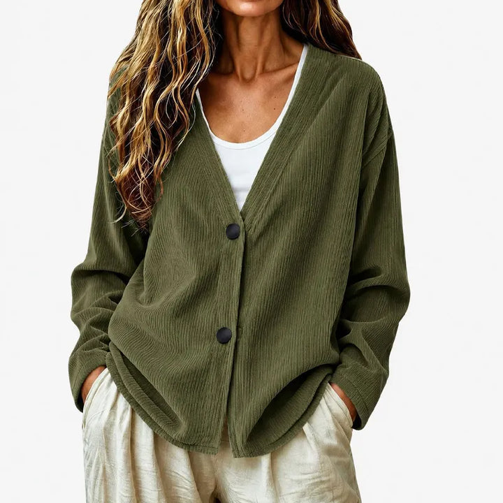 Cardigan femme côtelé à col V boutonné