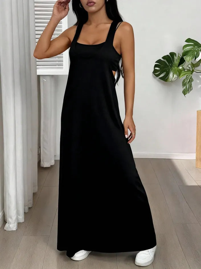 Robe longue femme effet deux pièces avec découpes latérales