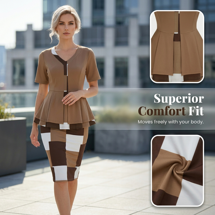 Ensemble Élégant Color Block avec Jupe Crayon et Top Raffiné
