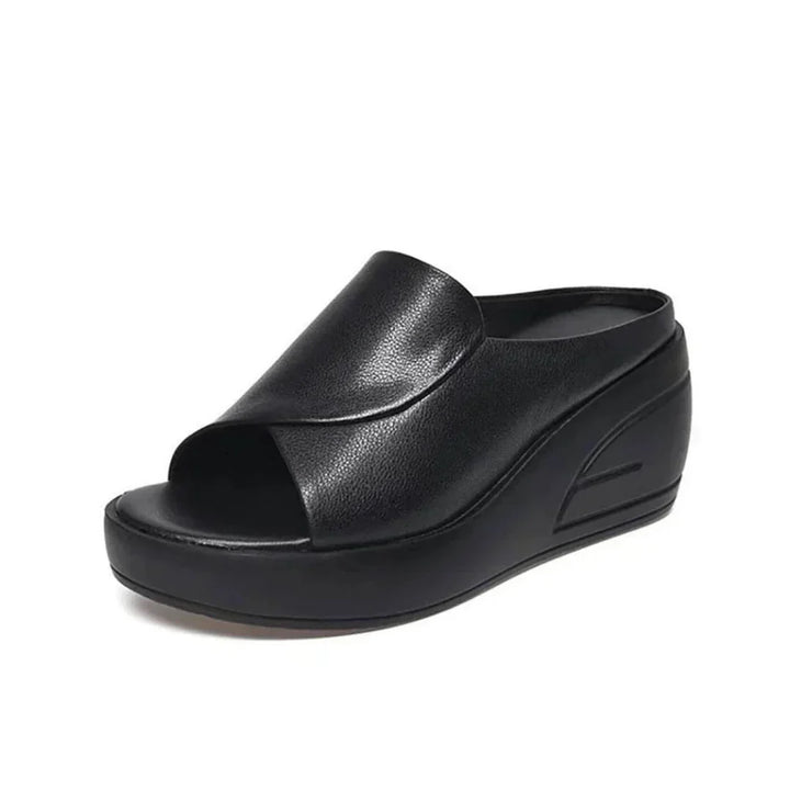 Mules compensées femme à bride large en PU