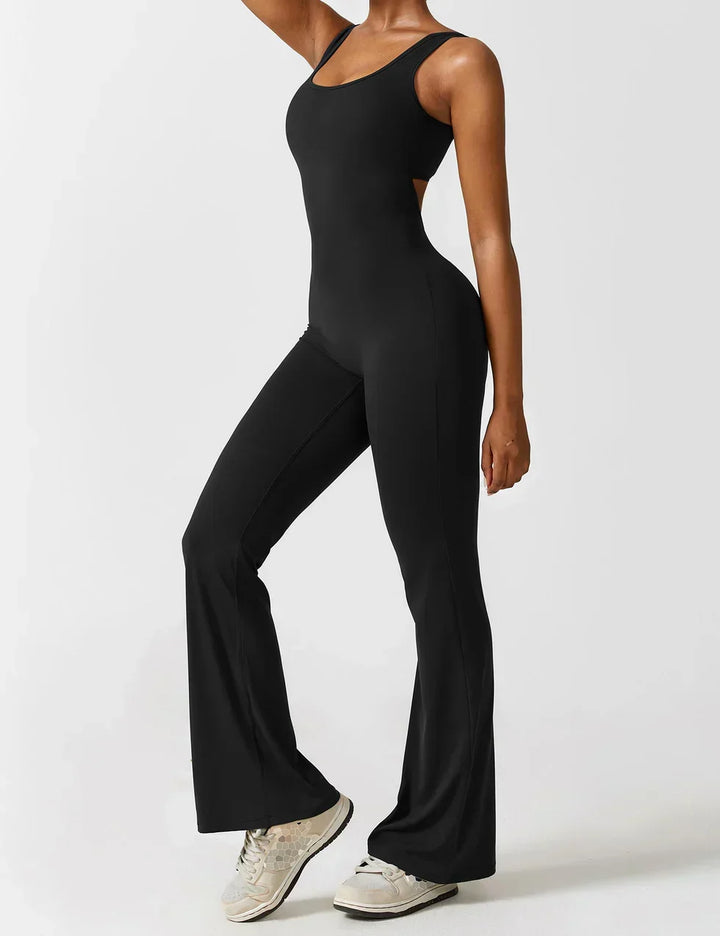 Combinaison flare femme dos ouvert – combinaison sculptante extensible pour sport et loisirs