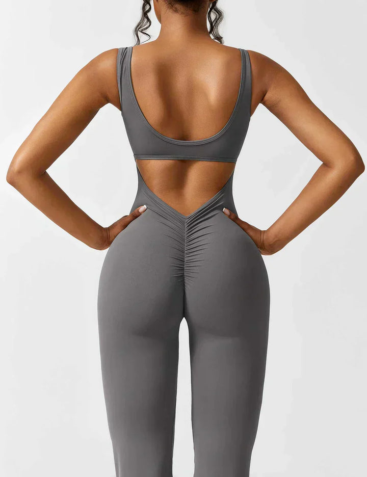 Combinaison flare femme dos ouvert – combinaison sculptante extensible pour sport et loisirs