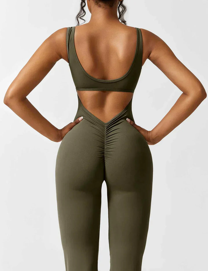 Combinaison flare femme dos ouvert – combinaison sculptante extensible pour sport et loisirs