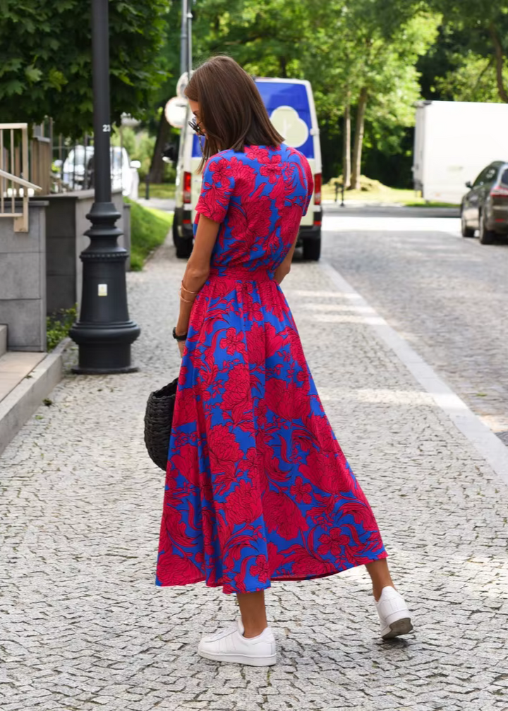 Robe Femme Été Florale Coupe Portefeuille Fluide Élégante