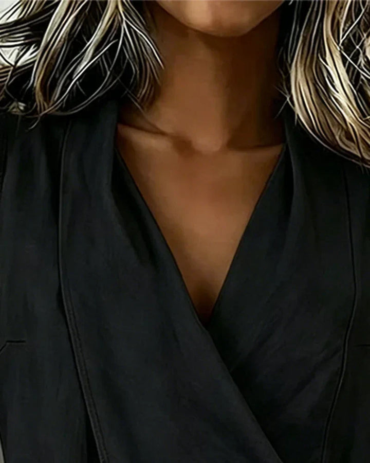 Haut Femme Asymétrique Sans Manches Effet Enveloppé Élégant