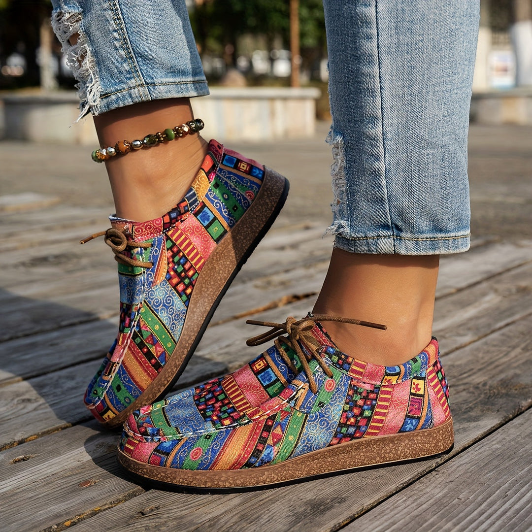 Baskets femme patchwork à lacets pour confort quotidien