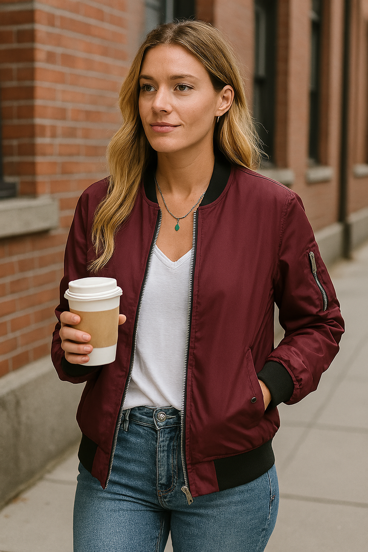 Blouson bomber femme zippé coupe confortable style casual quotidien