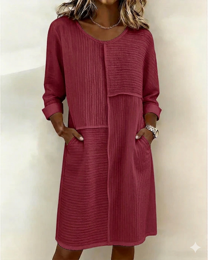 Robe Femme Coton Lin Texturée Coupe Fluide Élégante