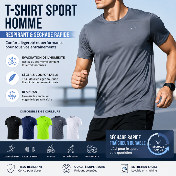 T-shirt à manches courtes pour homme, séchage rapide, évacuation de l&