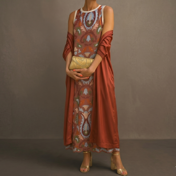 Ensemble femme robe longue avec veste assortie