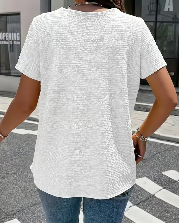 T-shirt Femme Col Rond Boutons Coupe Fluide Style Décontracté Élégant