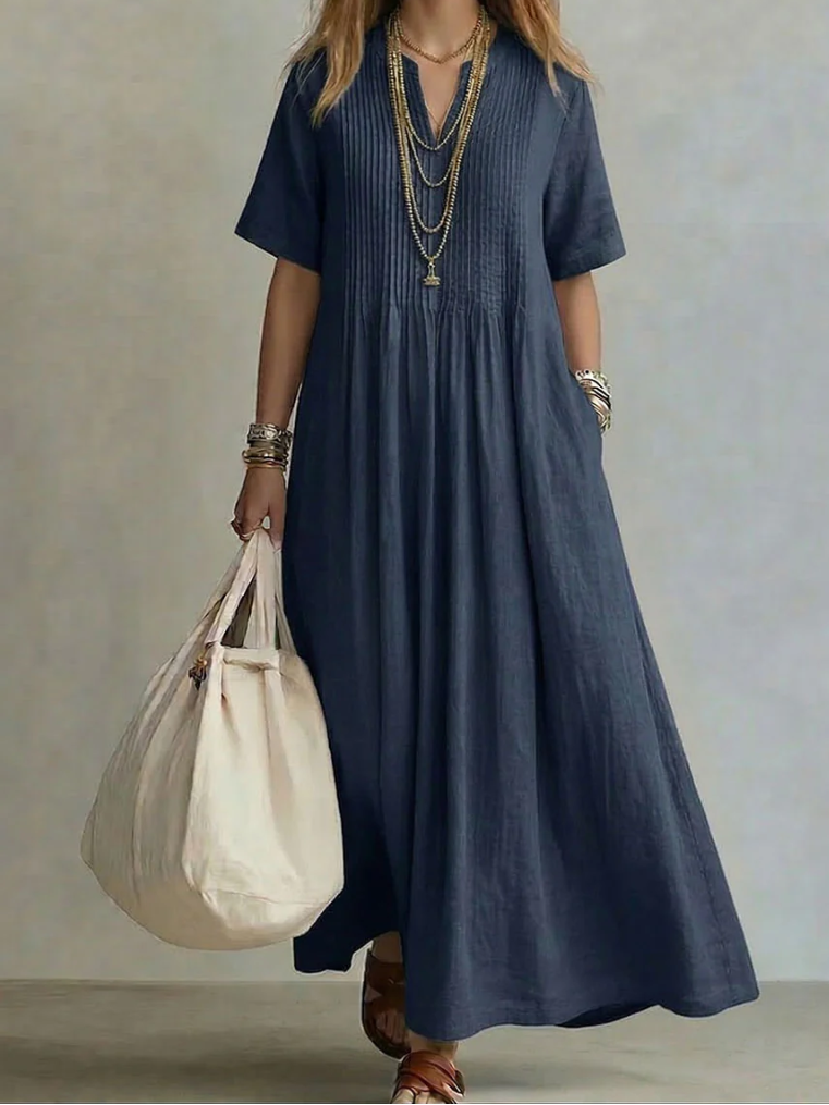 Robe Maxi Fluide en Coton et Lin avec Plis Élégants