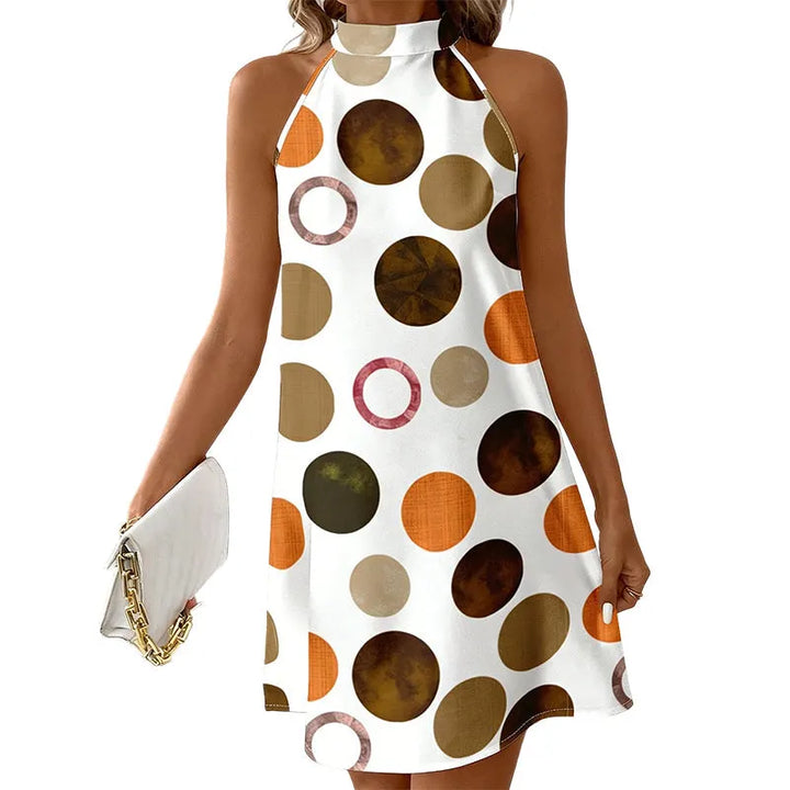 Robe courte femme à pois graphiques et col halter