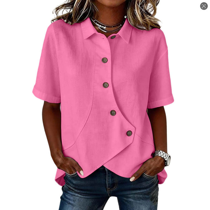 Chemise femme asymétrique à boutons avec col élégant structuré